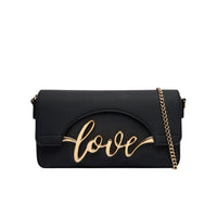 Love Moschino Tracollina Nera Donna con Patta e Logo Dorato
